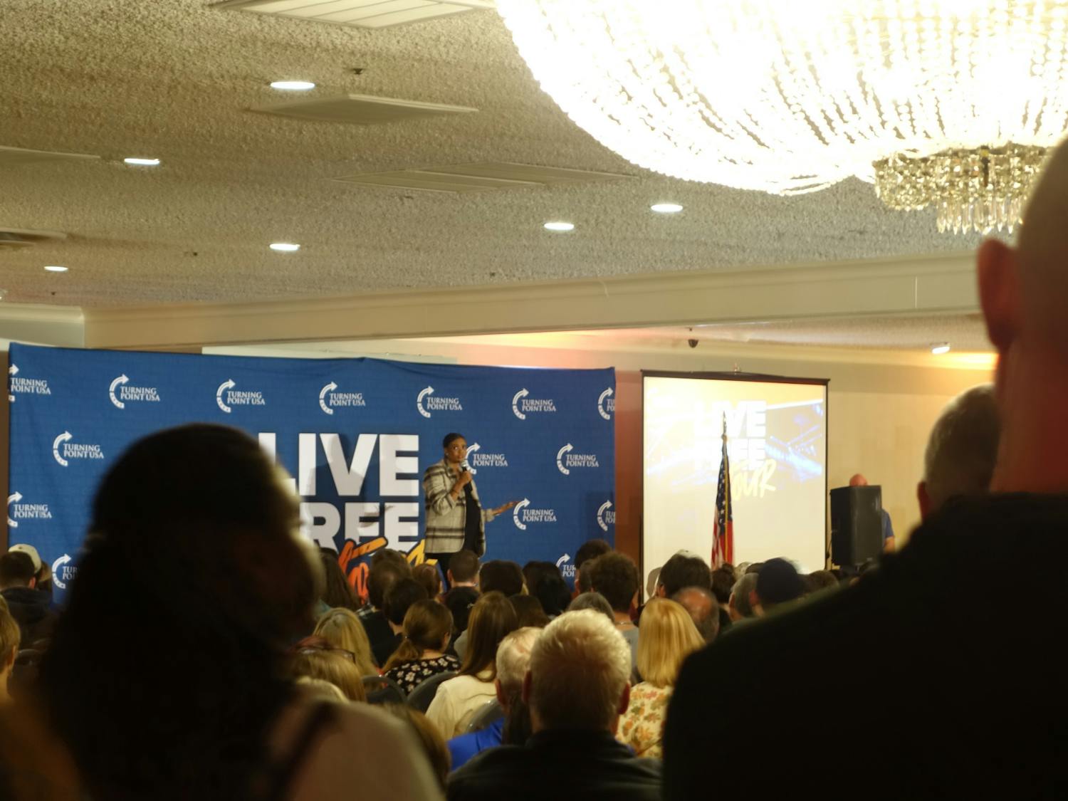 Candace Owens spoke against feminism, climate science, abortion and LGBTQ+ people at an off-campus event hosted by UB's chapter of Turning Point USA.&nbsp;
