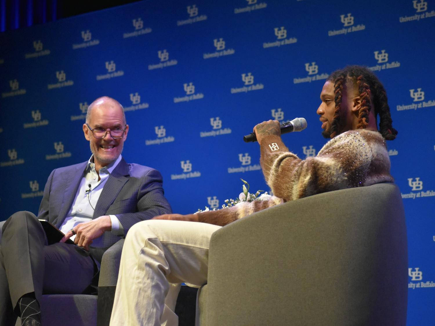 Damar Hamlin Hamlin was the last Distinguished Speaker in the '24-25 academic year, and spoke on the Center for the Arts’ main stage Thursday night.