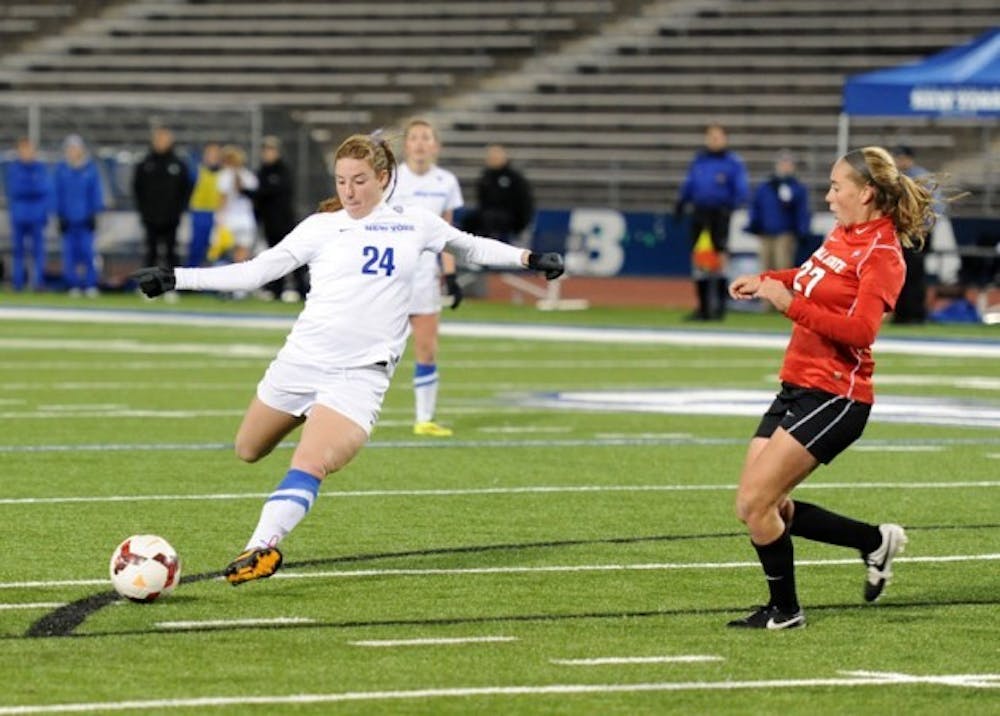 Sophomore midfielder Andrea Niper and the Bulls&rsquo; season ended Friday night in the first round of the NCAA Tournament. The No. 15 seed Buffalo fell 4-1 to No. 2 seed Penn State. &nbsp;Yusong Shi, The Spectrum