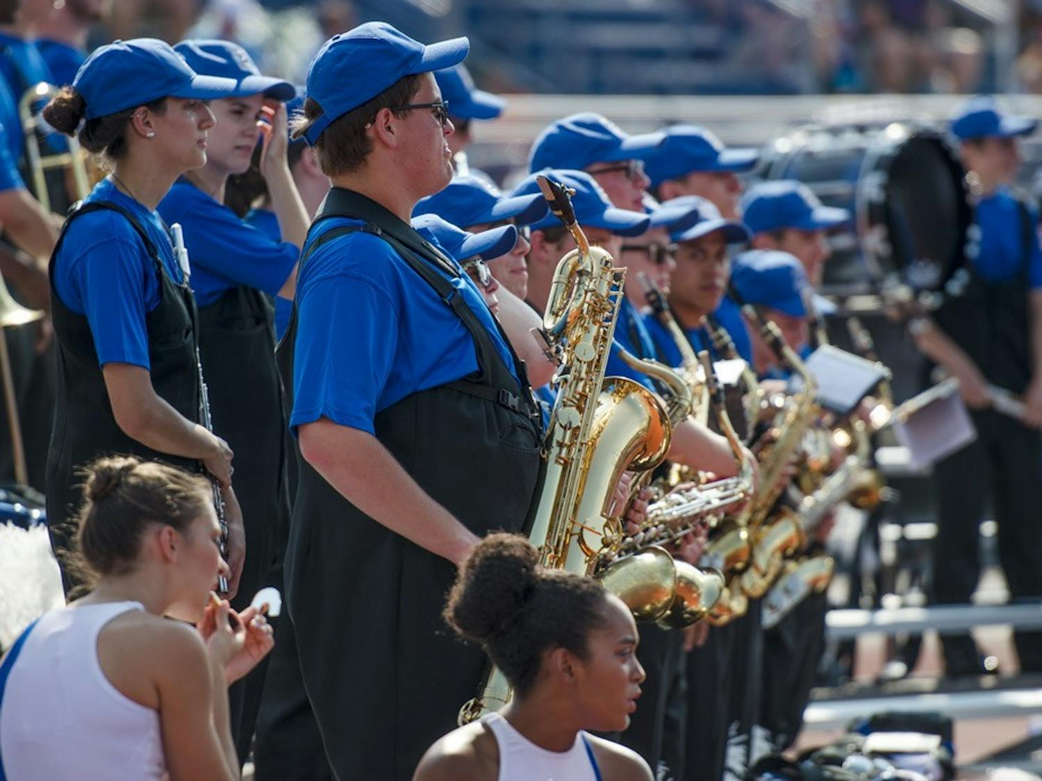 The Thunder of the East wait to play in the stands. The marching band continues pageantry traditions while providing a unique experience to college football.