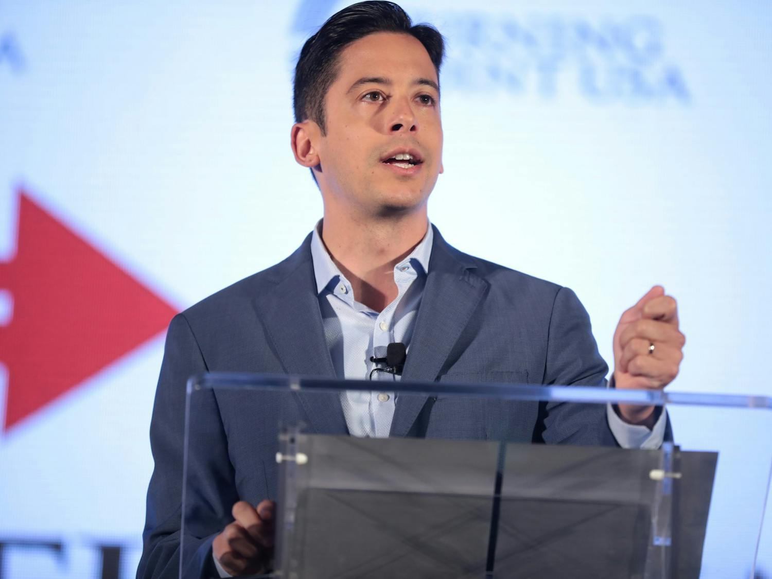 Conservative commentator Michael Knowles speaks with attendees at the 2019 Teen Student Action Summit hosted by Turning Point USA.&nbsp;