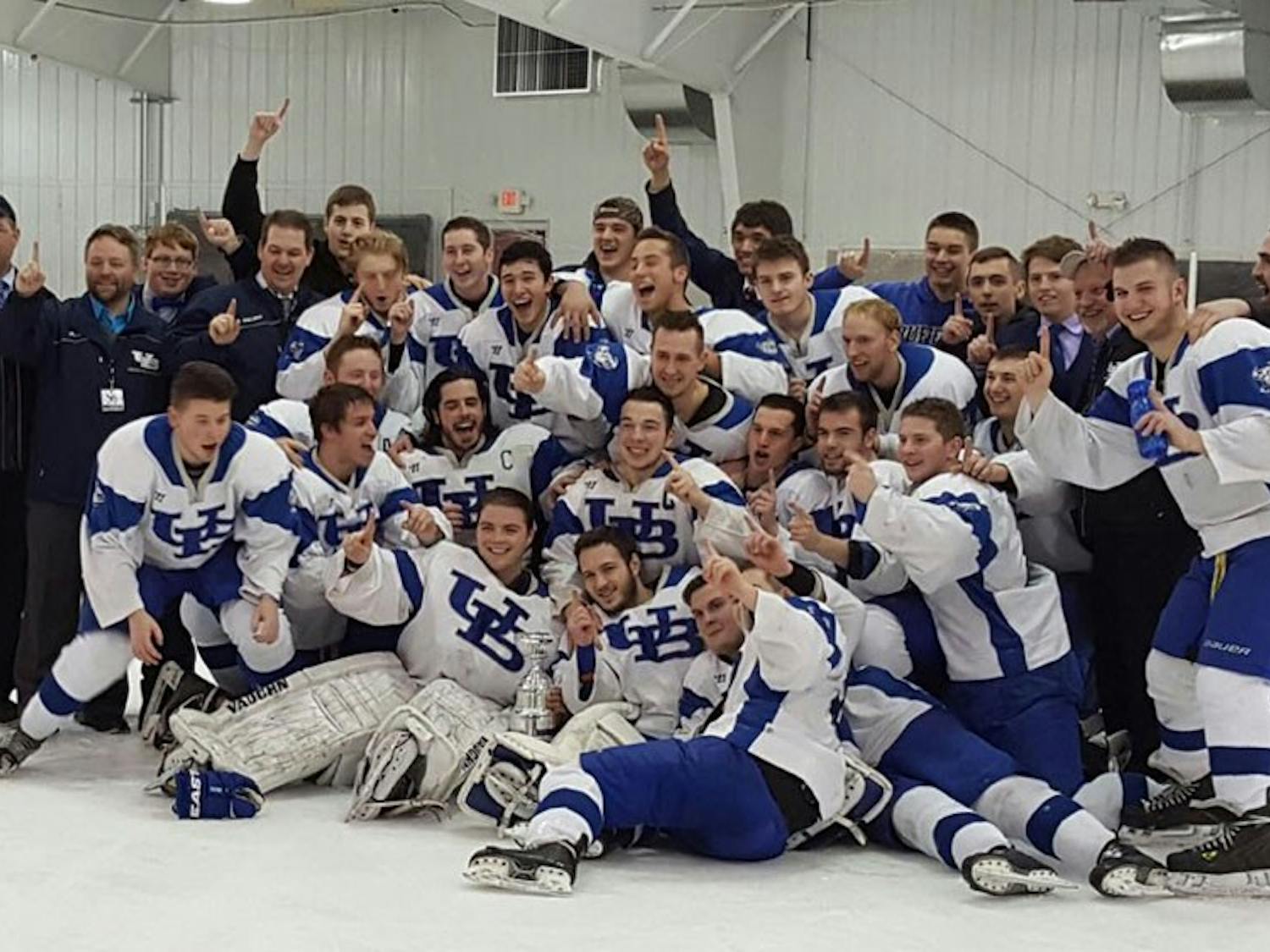 UB’s hockey team poses for a picture after winning the NCHA Championship last year.
