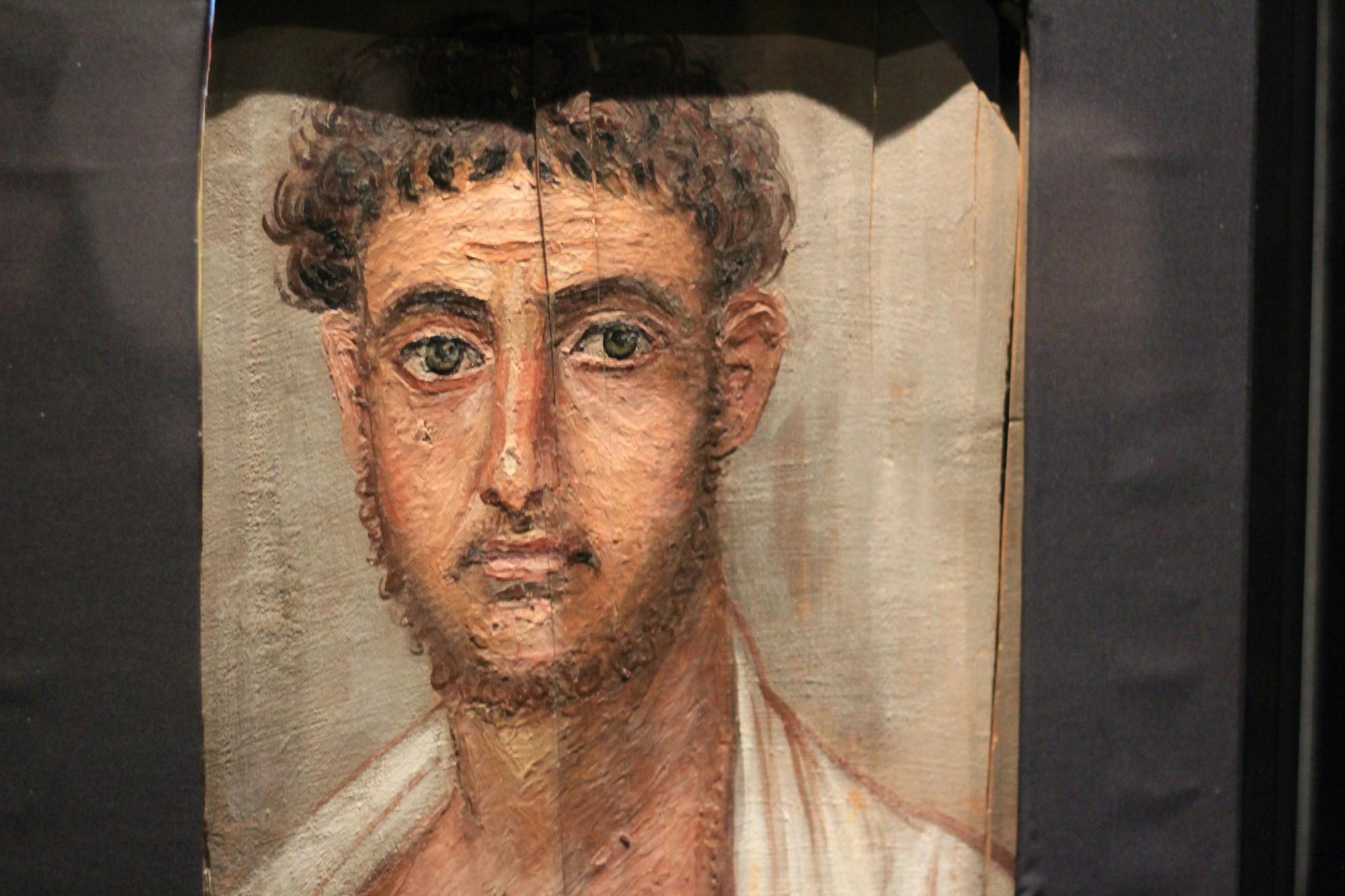 Greco-Roman style portraits emulated what the deceased looked like in their prime and were often displayed on the front of sarcophagi.