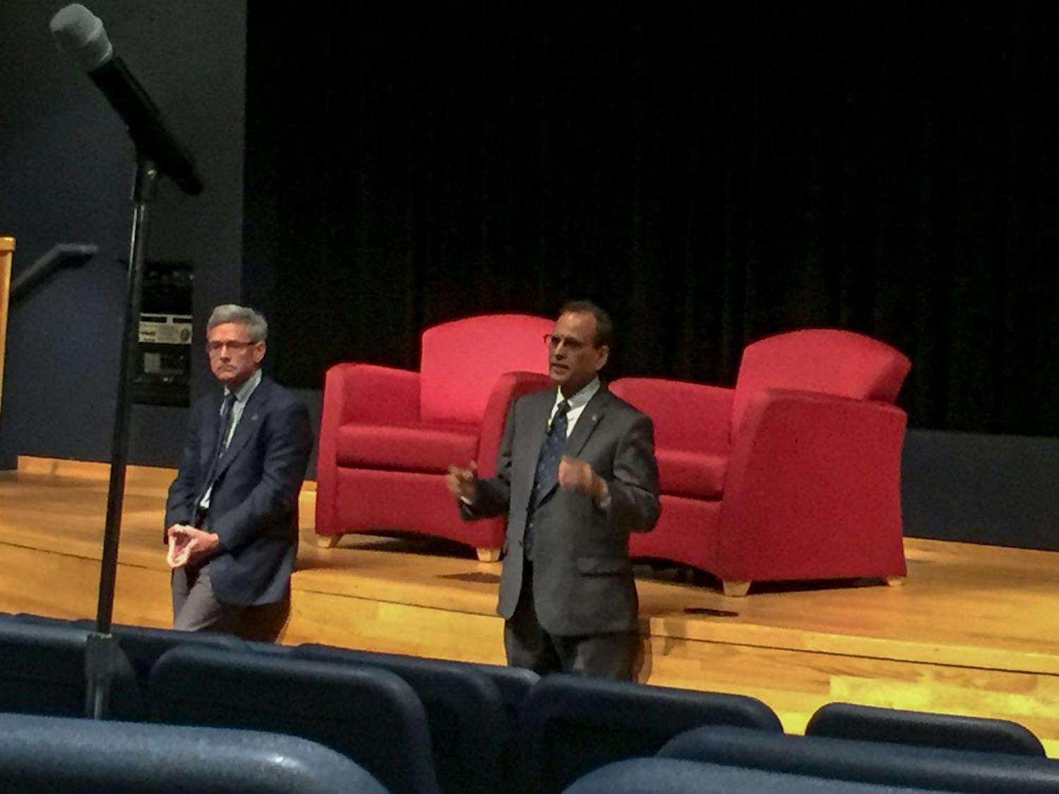 UB president Satish Tripathi and provost Charles Zukoski held a town hall meeting for faculty members on Wednesday morning. Faculty from social sciences, arts and humanities asked questions about issues within their departments and the university at the meeting.