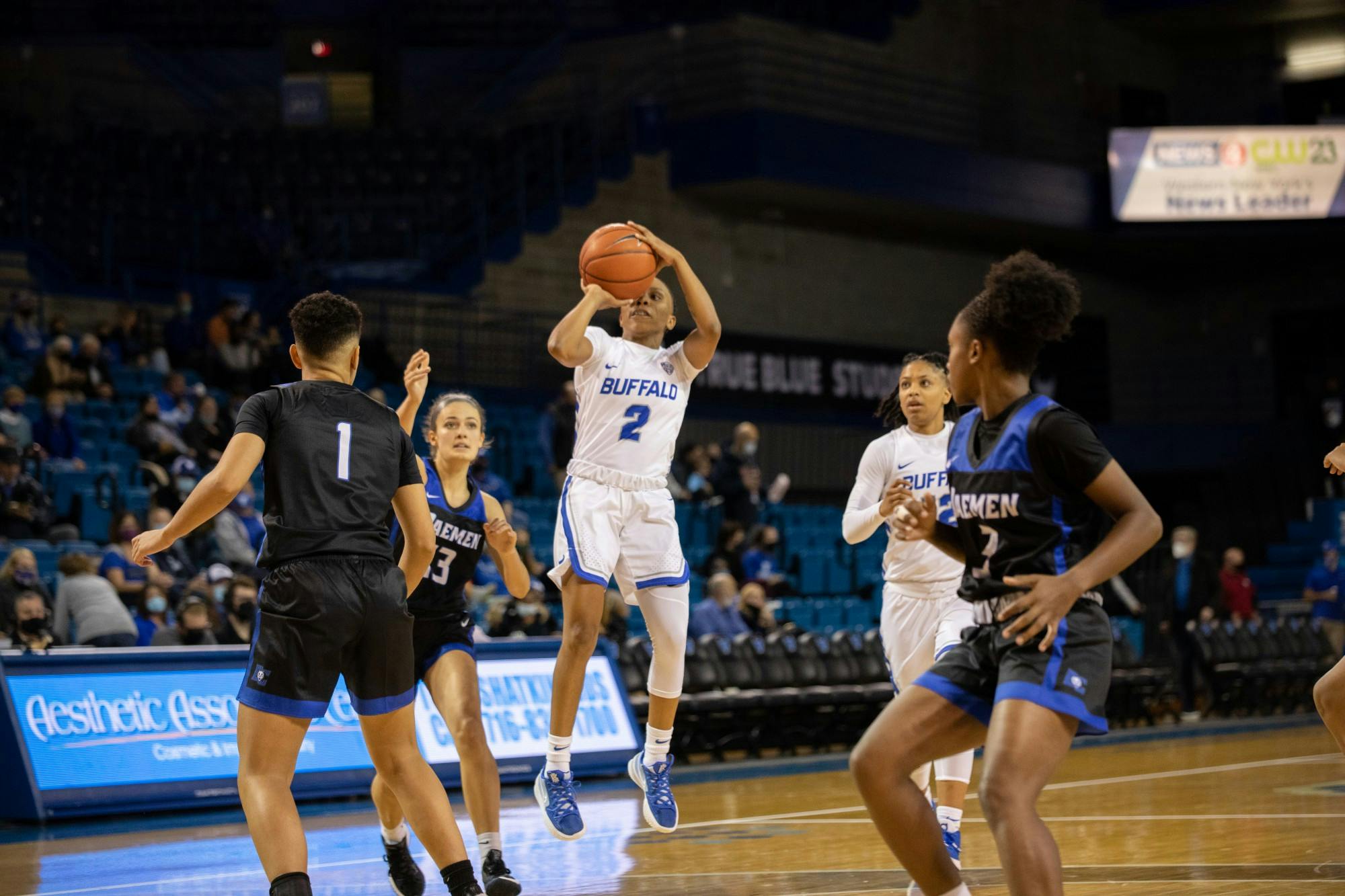 Junior guard Dyaisha Fair pulls up for a jumper during a recent game against Daemen College. The Rochester native scored 38 points on Wednesday night.