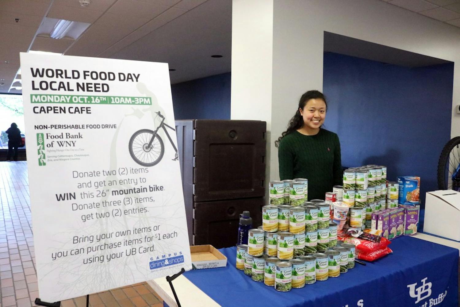 On Monday, members of the UB community gathered next to Capen Cafe to raise awareness for national hunger and sustainability. There was a food drive that will benefit the University Presbyterian Church, which supports UB students and local communities around South Campus.