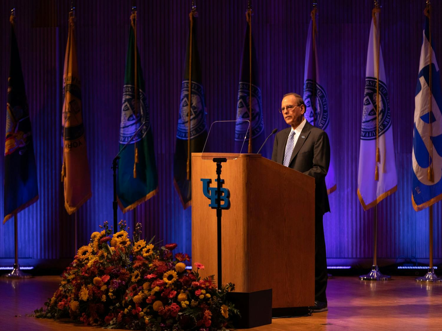 President Satish Tripathi gave his annual State of the University address on Friday at Alumni Arena.