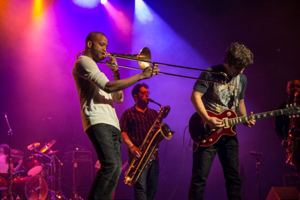 <p>Troy Andrews, better known as Trombone Shorty, rocked the CFA Monday night. He and his band Orleans Avenue played for a sold out crowd of over 1100 people.</p>