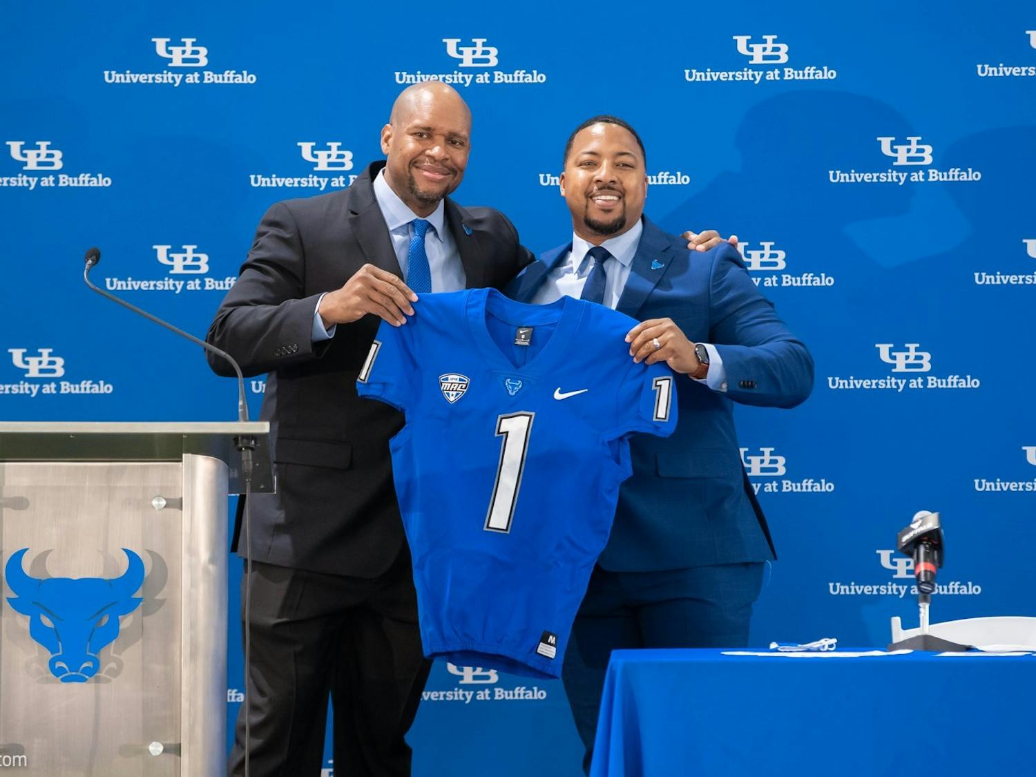 UB football head coach Maurice Linguist's introductory press conference in 2021 | Courtesy of UB Athletics