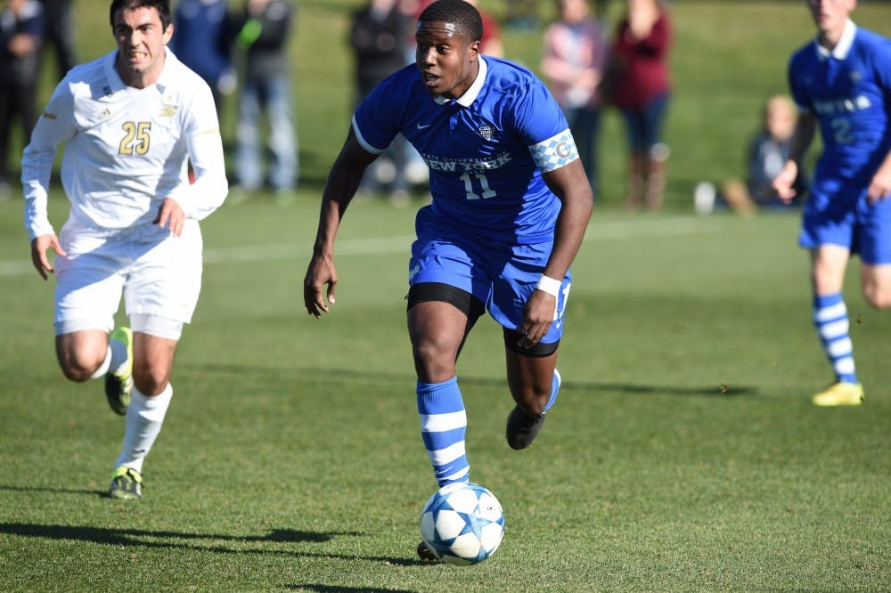 <p>Senior midfielder Marcus Hanson&nbsp;in Buffalo's 1-0 MAC Tournament Championship loss to Akron Sunday. Hanson is the only impact player that the Bulls&nbsp;lost to gradation.&nbsp;</p>