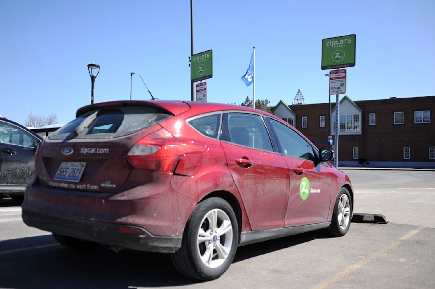 Zipcar is a car-sharing company that provides automobiles to students on campus. Members are given free reserved parking spaces and the cars include gas, mileage and insurance.