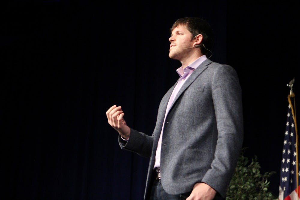 <p>Brandon Stanton took the stage at Alumni Arena Saturday night as the final speaker of this year’s Distinguished Speaker Series.</p>