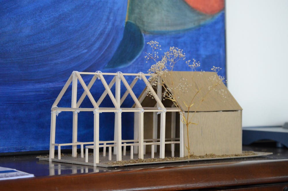 A longhouse crafted by one of Dr. Jason Corwin's students, located in the Indigenous Studies department office on the fifth floor of Clemens Hall. 