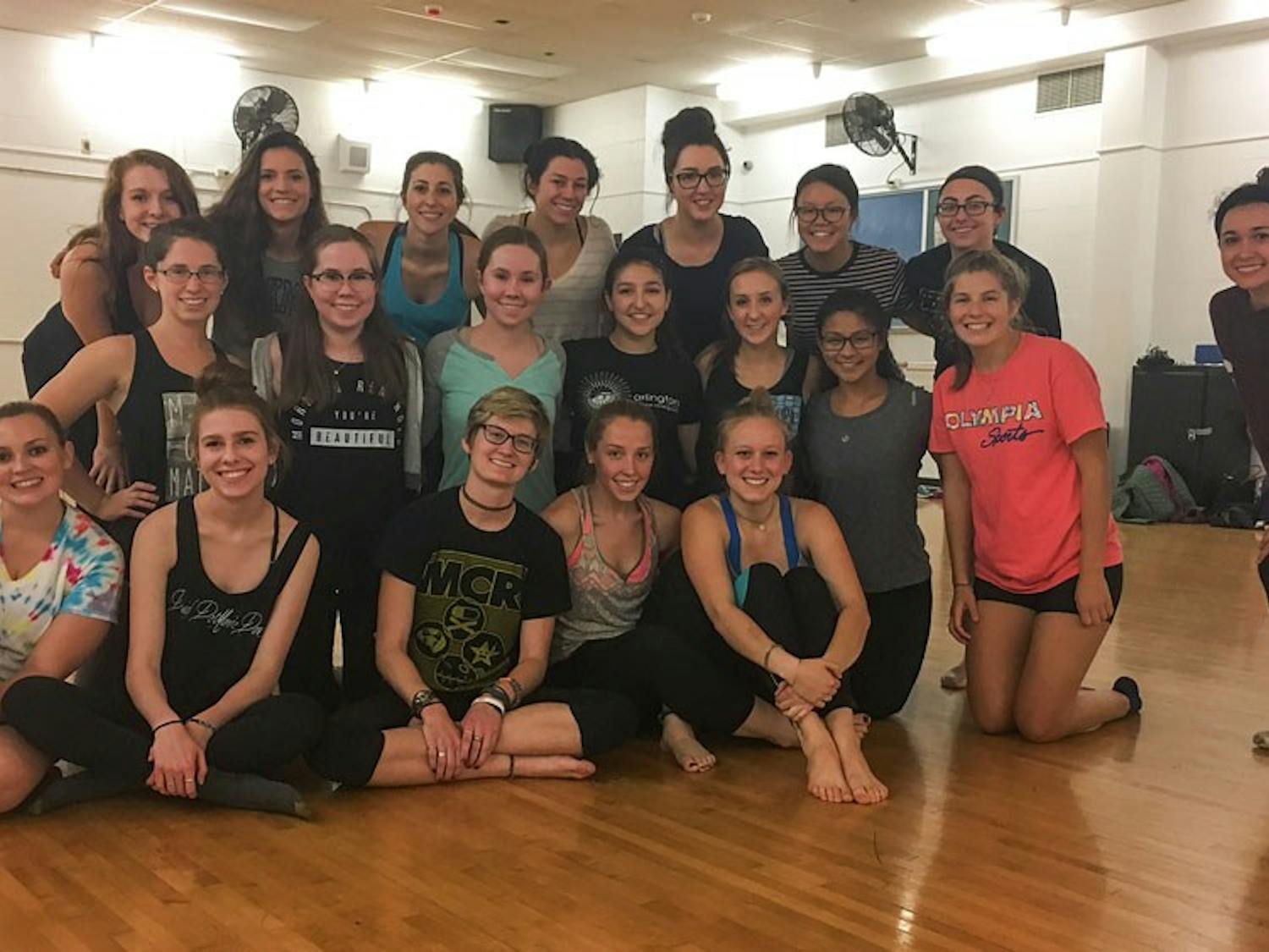 Members of Impulse Dance club during a weekly class. The club offers classes for experienced dancers as well as students who may not have danced in a while or never danced at all.