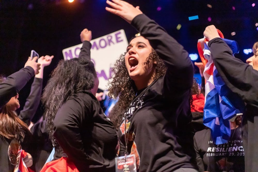 Members of the Latin American Student Association celebrate after winning International Fiesta in February 2020.&nbsp;
