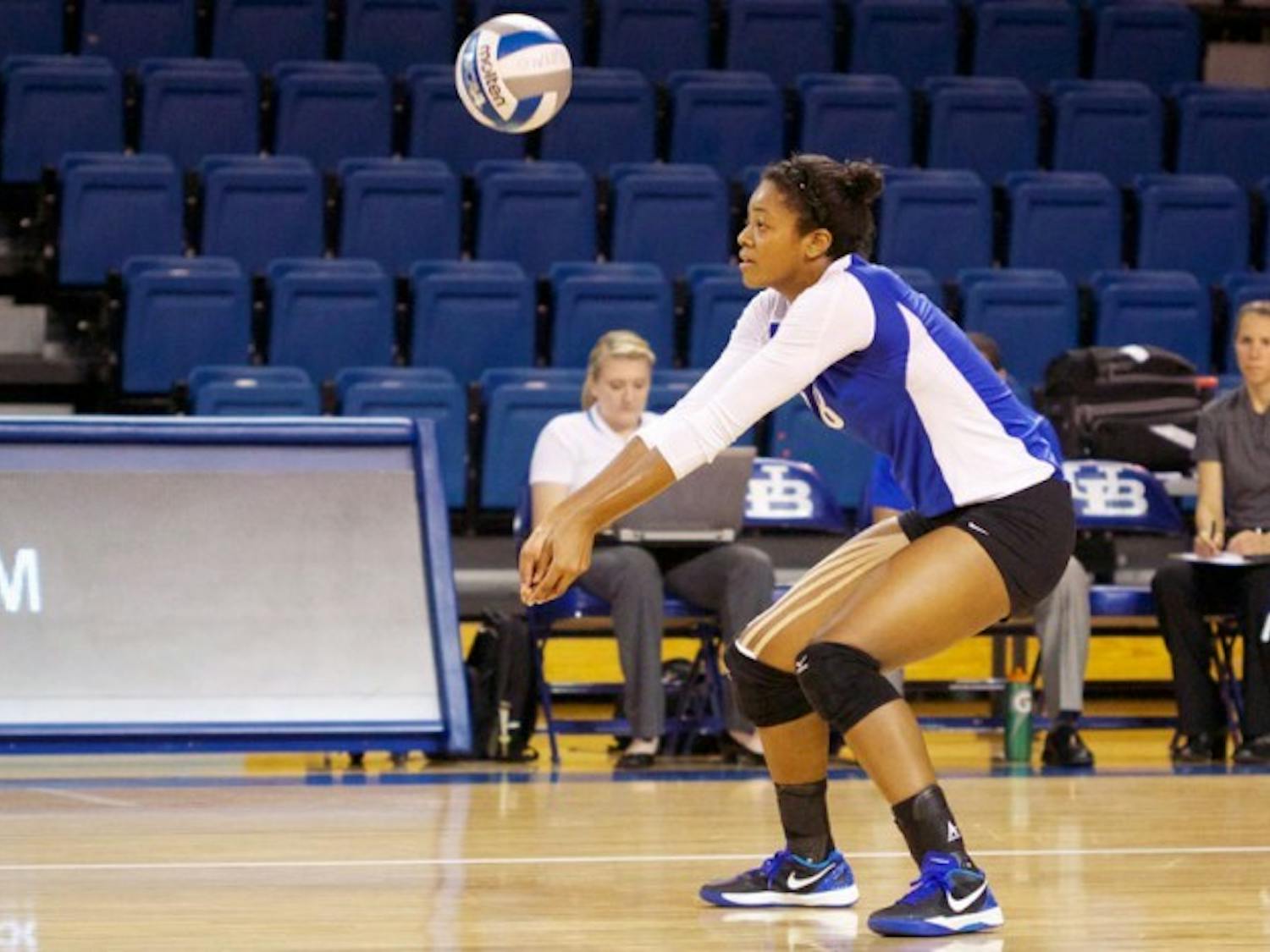Junior outside hitter Tahleia Bishop is a preseason All-MAC selection heading into the season, as the volleyball team begins its first season under head coach Reed Sunahara.&nbsp;Chad Cooper, The Spectrum