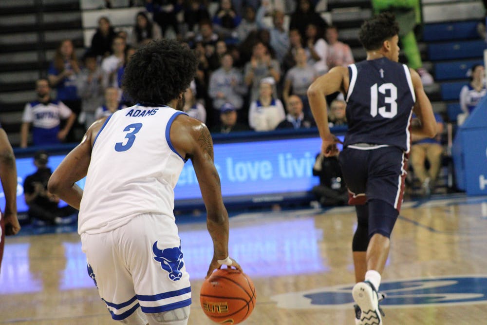<p>Senior forward Isaiah Adams scored a layup for UB to cut Toledo’s lead to 48-49 in the second half, just before the Bulls collapsed and ultimately lost.&nbsp;</p>