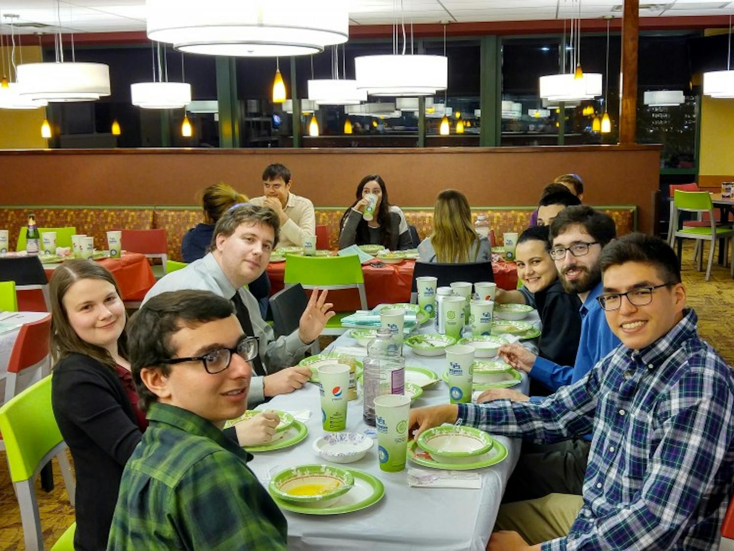 Students observe Passover together.&nbsp;Hillel of Buffalo hosted Passover Seder dinners on Friday and Saturday night in Pistachios in the Student Union. Seder dinners mark the start of Passover, a Jewish holiday.