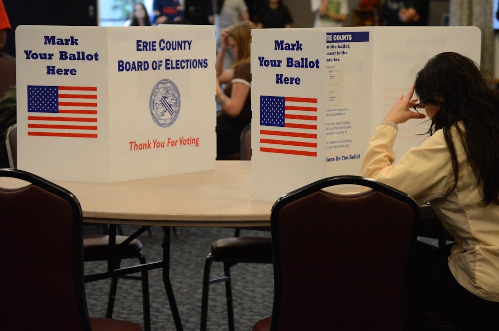 A UB student casting their vote at the Center for Tomorrow on Election Day Tuesday.