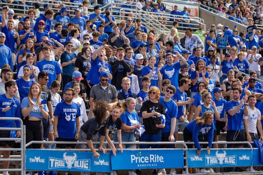 <p>UB students fill the student section at UB Stadium.</p>