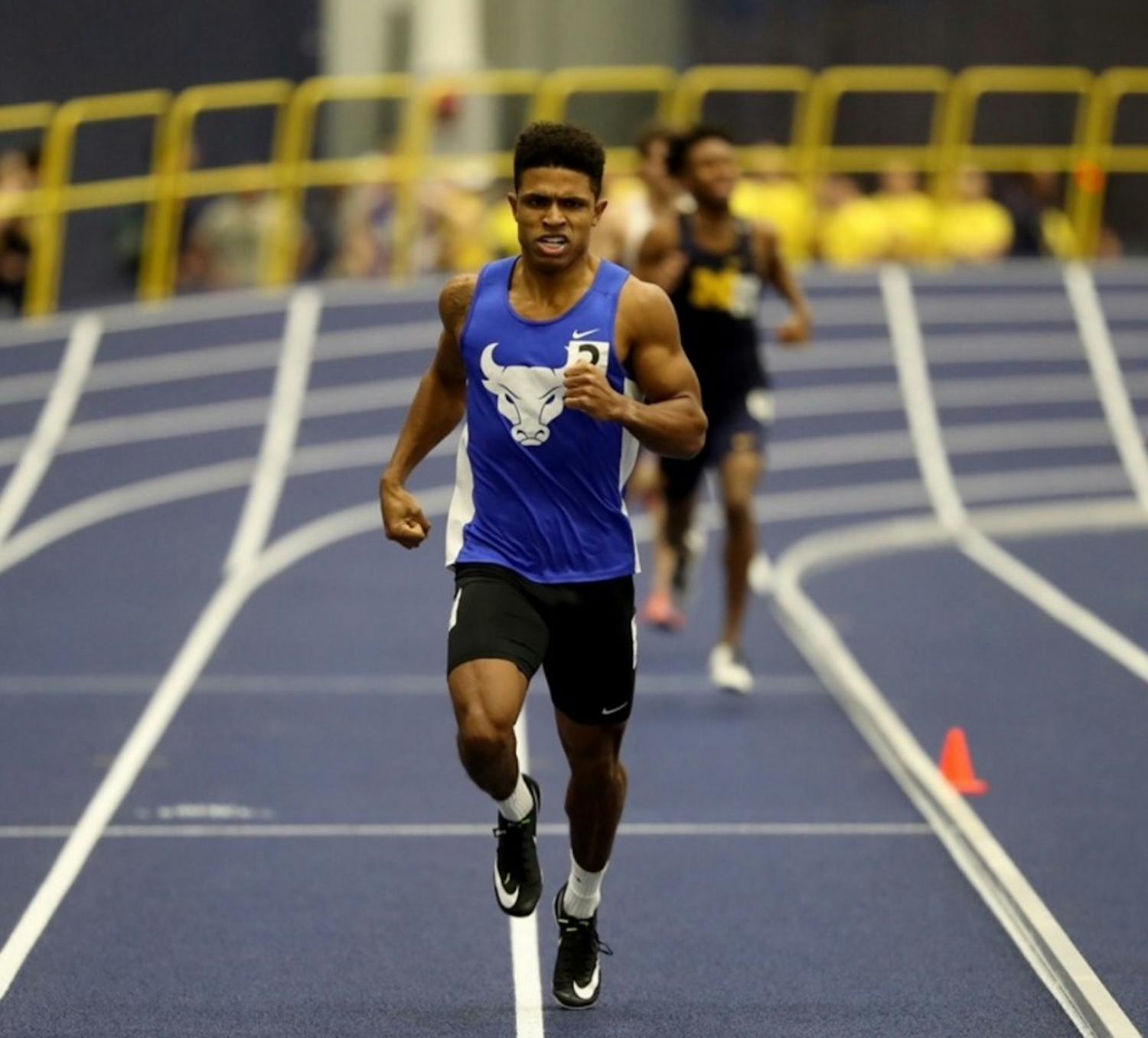 Leon Atkins competes at the Wolverine Invite, hosted by the University of Michigan. Atkins broke the school record for the 600m event with a 1:18.86 time.