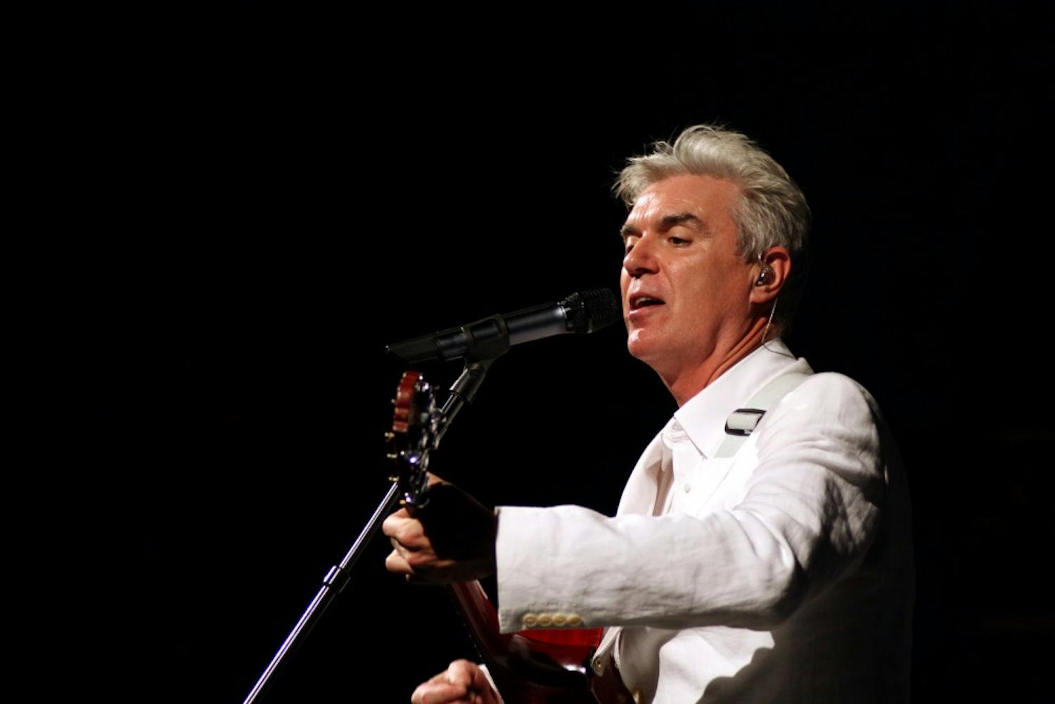 Former Talking Heads frontman David Byrne performed Tuesday night at the Center for the Arts. Byrne played classics from his seminal band as well as modern collaborations and a Janelle Monáe protest song. 