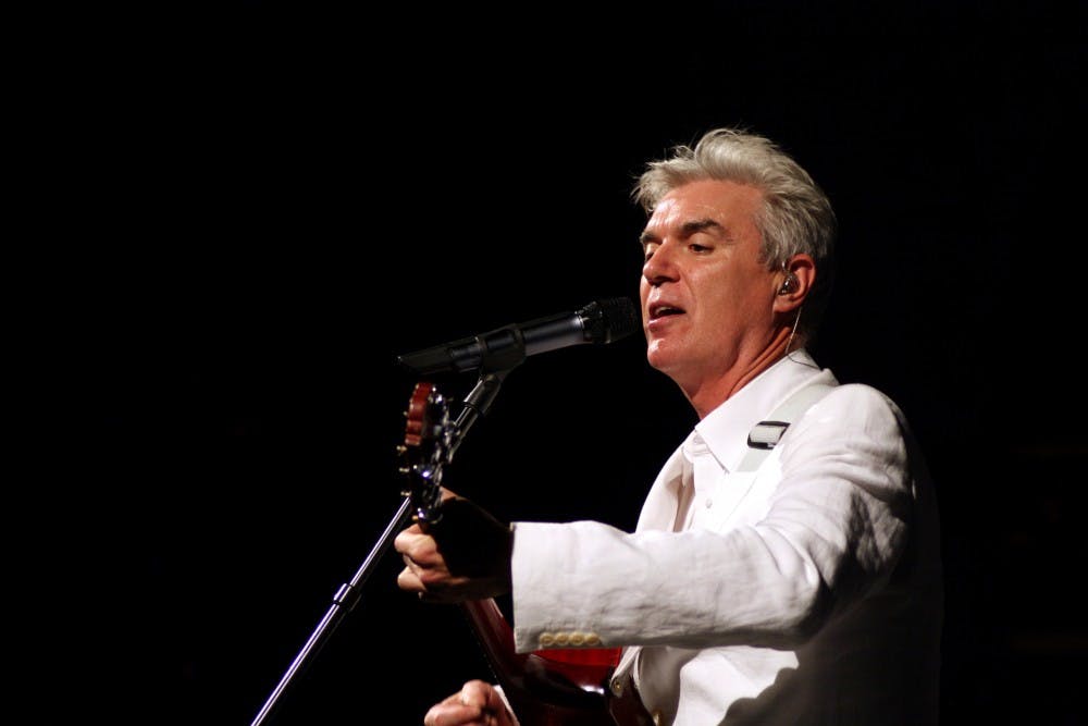 <p>Former Talking Heads frontman David Byrne performed Tuesday night at the Center for the Arts. Byrne played classics from his seminal band as well as modern collaborations and a Janelle Monáe protest song. </p>