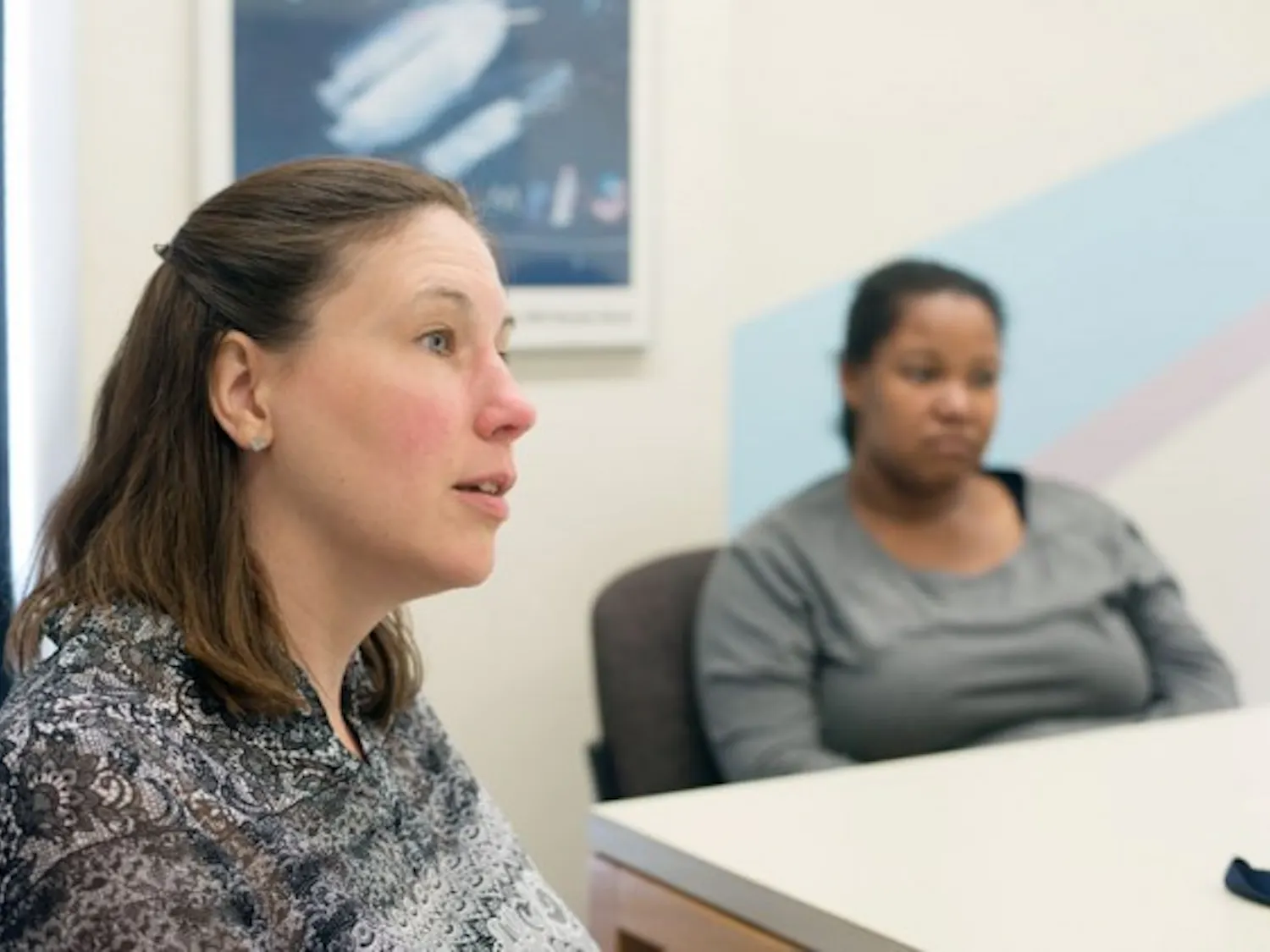 Joe’l Staples (right) sits with Dr. Elisabeth Etopio (left) who says UB’s new online MLT certificate program helps educators gain a deeper appreciation of music.