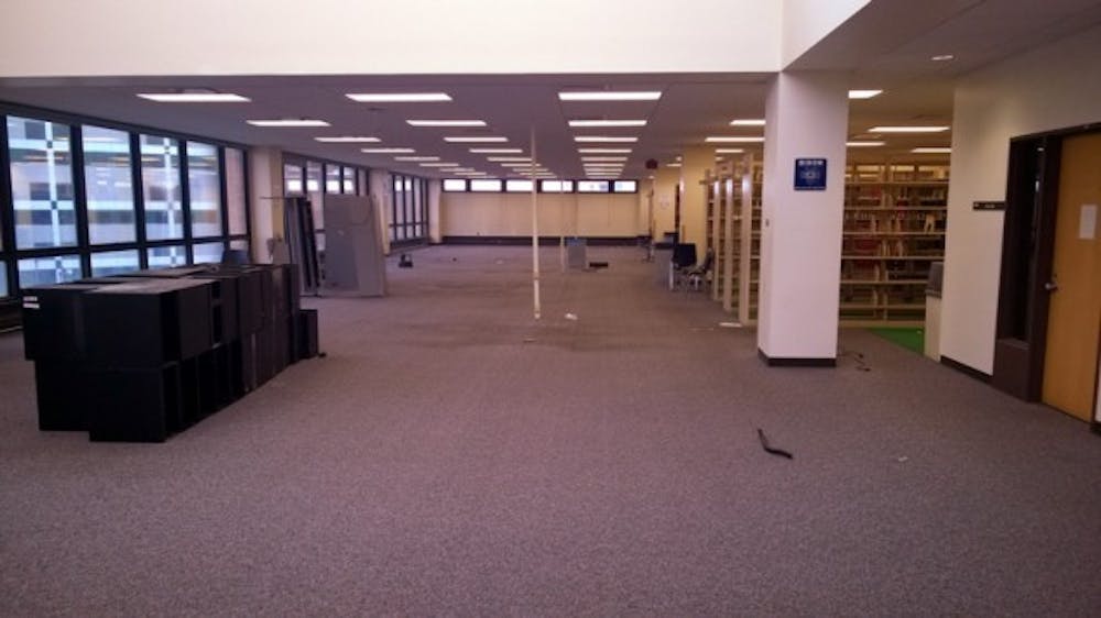 The third floor of the Oscar Silverman Library has been emptied out so demolition can begin. The floor will be undergoing renovations in the next few months as a part of UB&rsquo;s Heart of the Campus construction project.&nbsp;Courtesy of Flikr user University at Buffalo Libraries