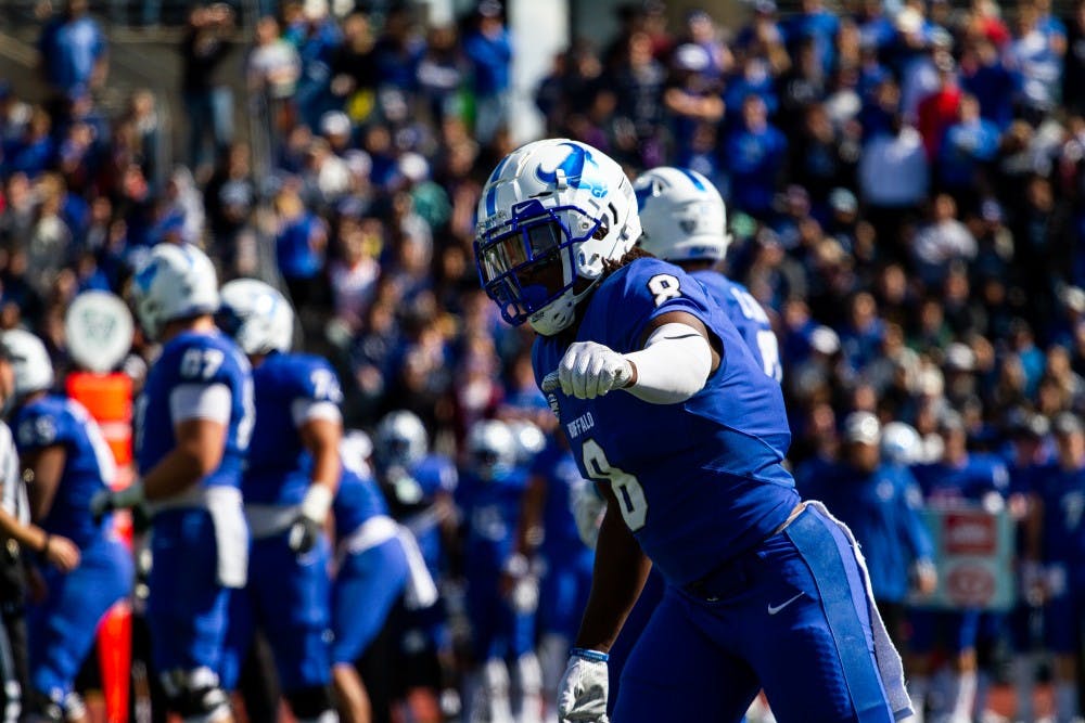 <p>Junior wide receiver K.J. Osborn lines up before the play. With senior wide receiver Anthony Johnson’s injury, Osborn has stepped up to lead the Bulls in every receiving category.&nbsp;</p>