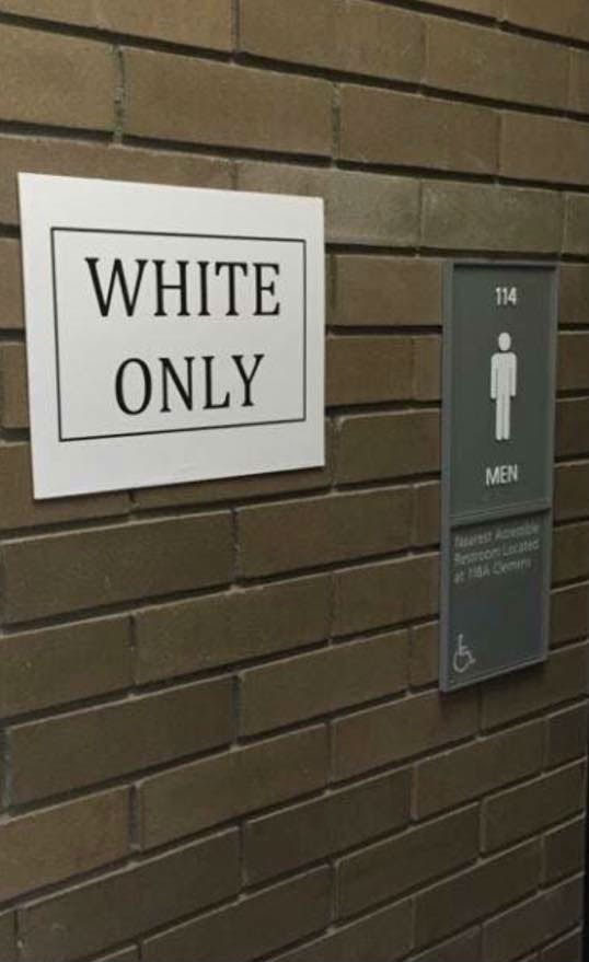 UPD received a call from a student stating there was a 'White Only' sign found outside a bathroom in Clemens Hall Wednesday. Ashley Powell, a graduate art student, admitted to hanging the signs for a class art project. 