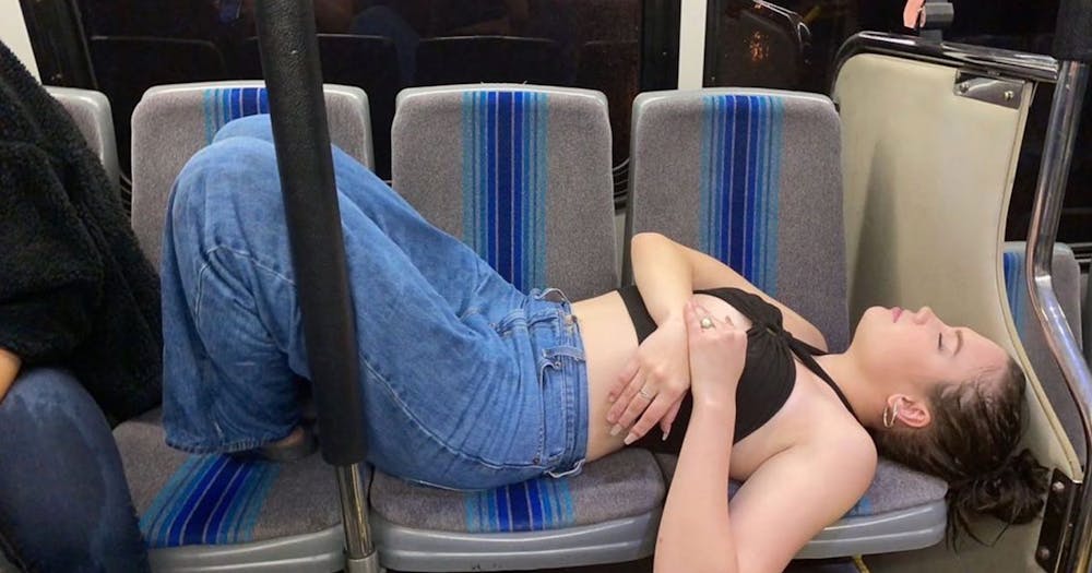 A photo of Nicole Oliva passed out on the Stampede bus landed on the @uboutcold Instagram account.