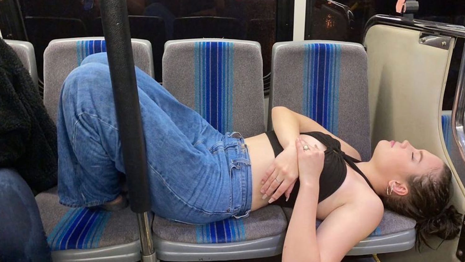A photo of Nicole Oliva passing out on the Stampede bus ended up on the @uboutcold Instagram account.