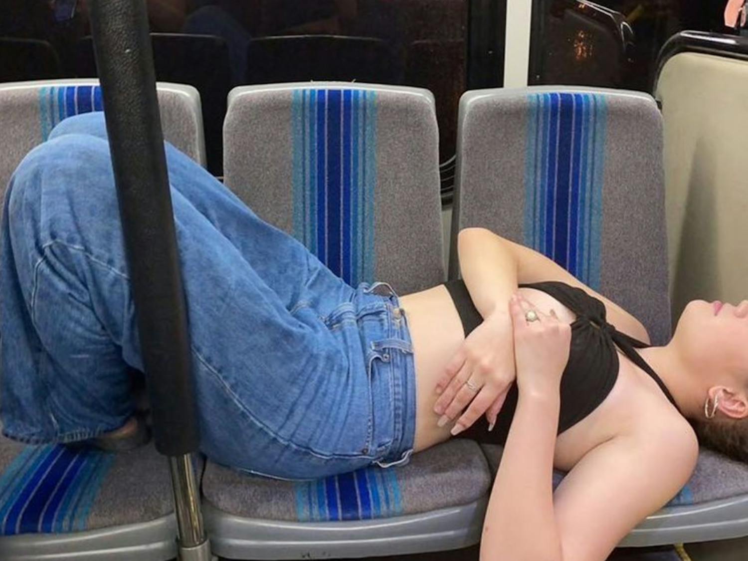 A photo of Nicole Oliva passed out on the Stampede bus landed on the @uboutcold Instagram account.