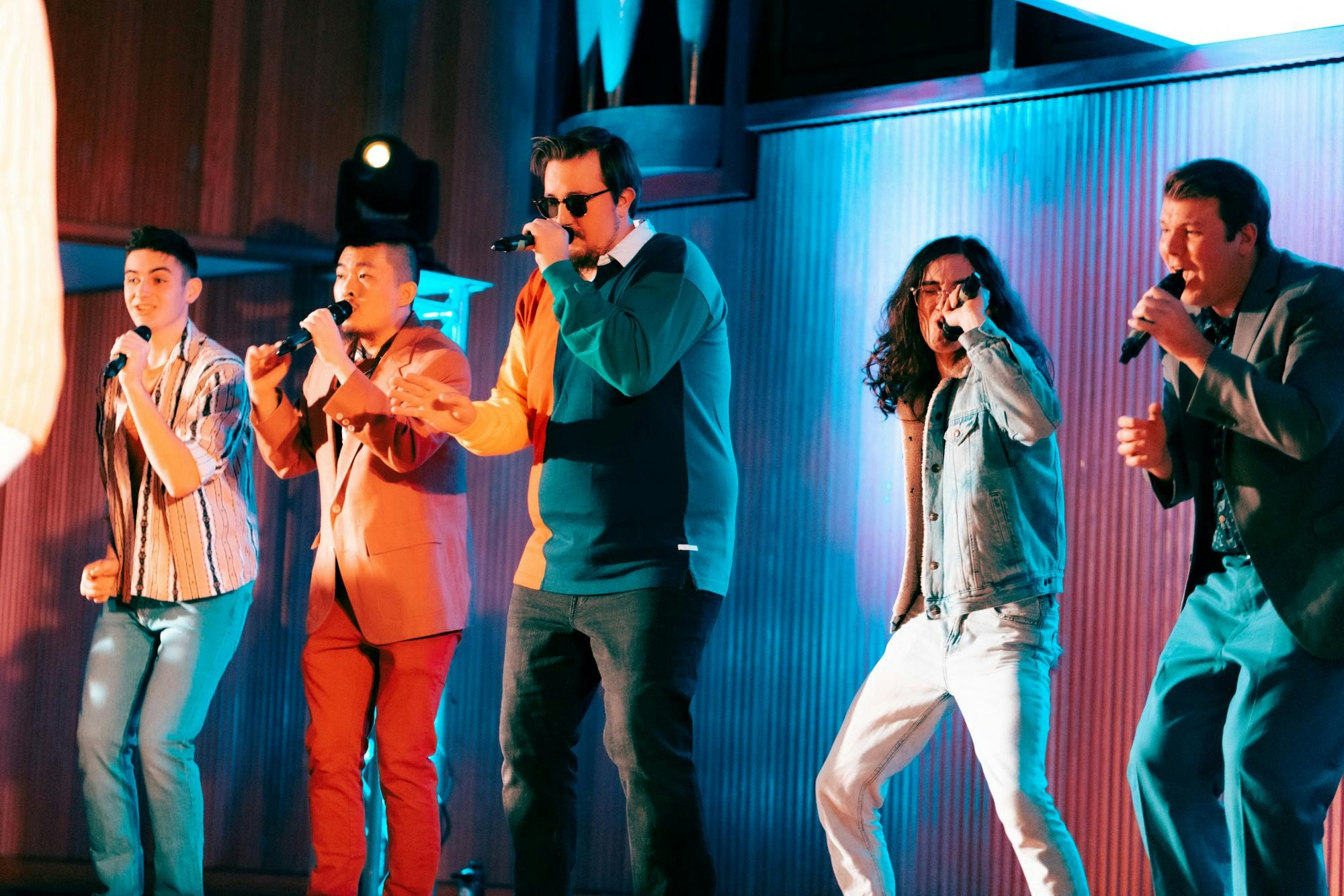 Members of The Buffalo Chips perform the group’s opening number at their “What the Funk” concert at Slee Hall.
