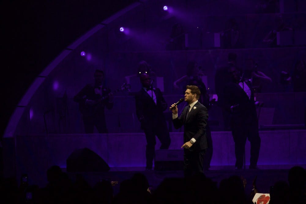 <p>Michael Bublé dazzled the KeyBank Center Wednesday night. His Buffalo performance was the fifth stop of his new tour, “An Evening With Michael Bublé.”&nbsp;</p>