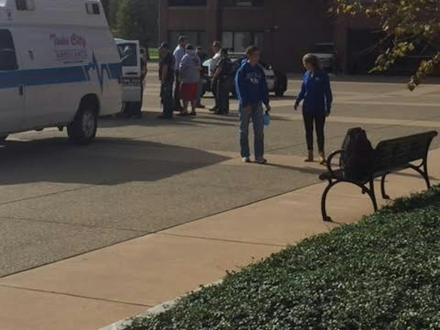 Paramedics arrive on North Campus Thursday afternoon after a student suffered a seizure. 
