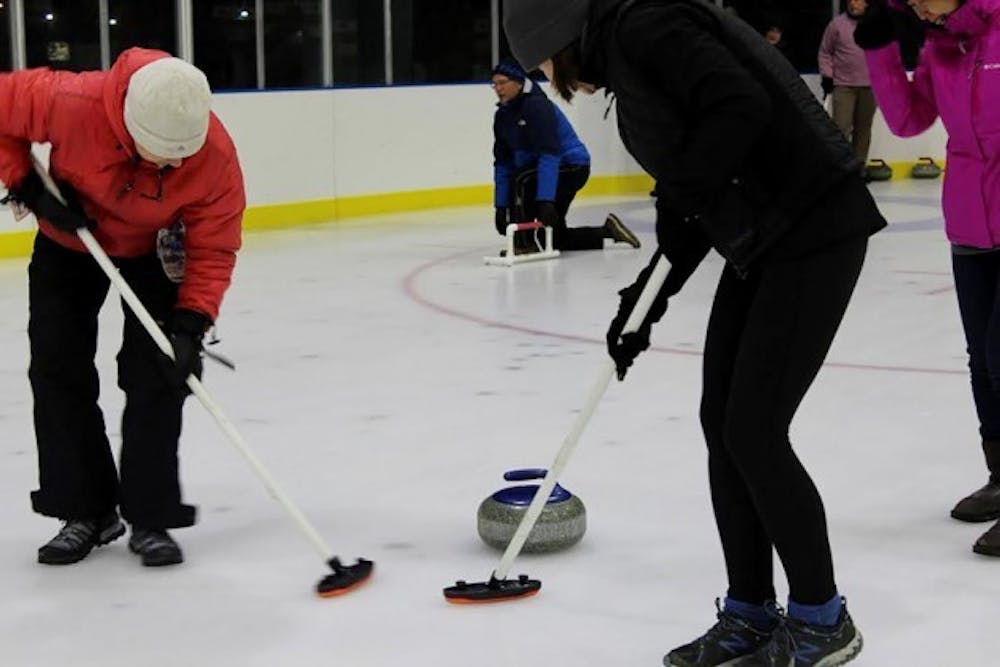 A UBThisWinter event provided students and faculty with a chance to try curling out with the Buffalo Curling Club at The Riverworks in downtown Buffalo.&nbsp;Courtesy of Matt Blum