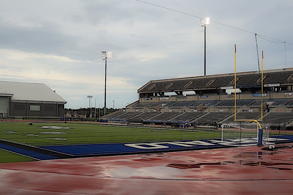 <p>UB Stadium on a rainy day. Senior Division-I track and field athletes will have an opportunity to play next season.</p>