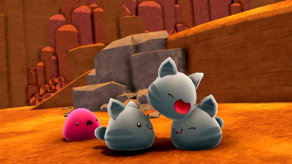 <p>A pink slime feels left out as three tabby slimes play around. “Slime Rancher” features themes of loneliness and long-distance love that the millennial generation can especially relate to.</p>