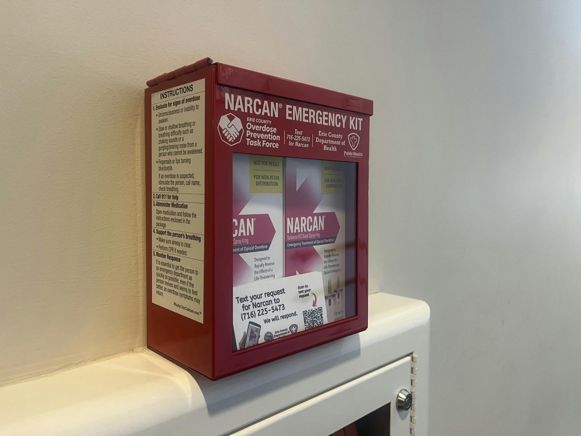 A picture of a Narcan box at UB
