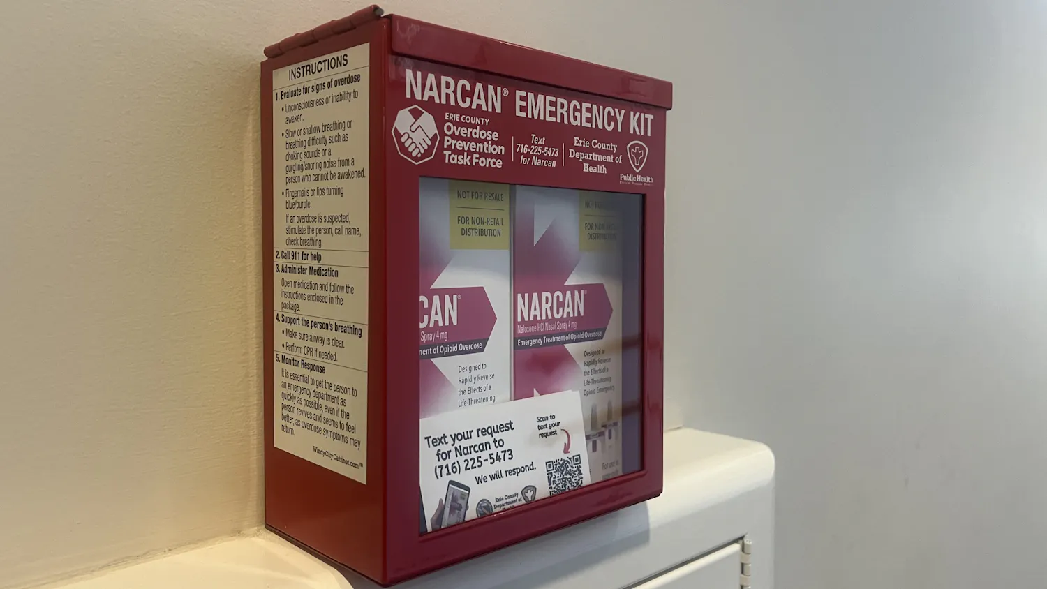 A picture of a Narcan box at UB