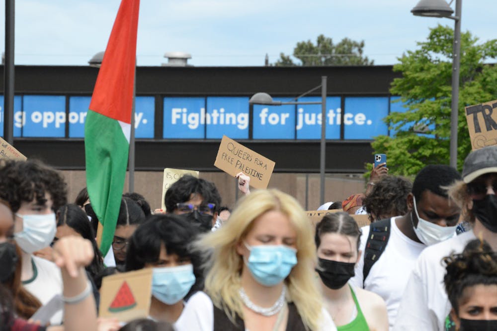 Pro-Palestine demonstrators criticize UB's police response to May 1 encampment during May 3 protest