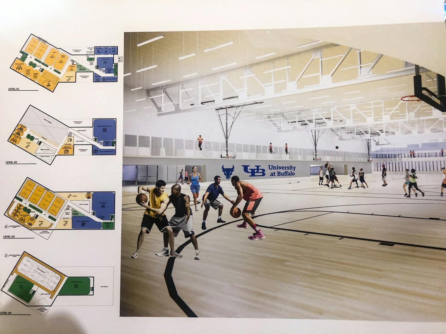 Image of plans for the Student Wellness and Recreation Center.