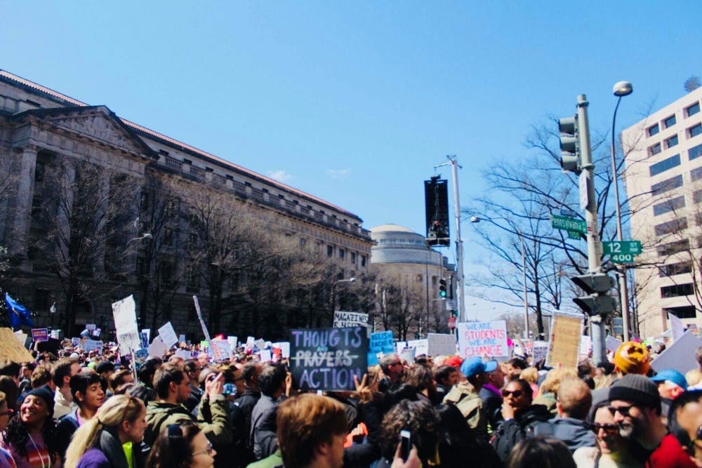 <p>More than 1,000 people gathered in Niagara Square for Buffalo's March for Our Lives. Protesters are calling for "common sense" gun laws following the shooting at Marjory Stoneman Douglas High School on Feb. 14.&nbsp;</p>