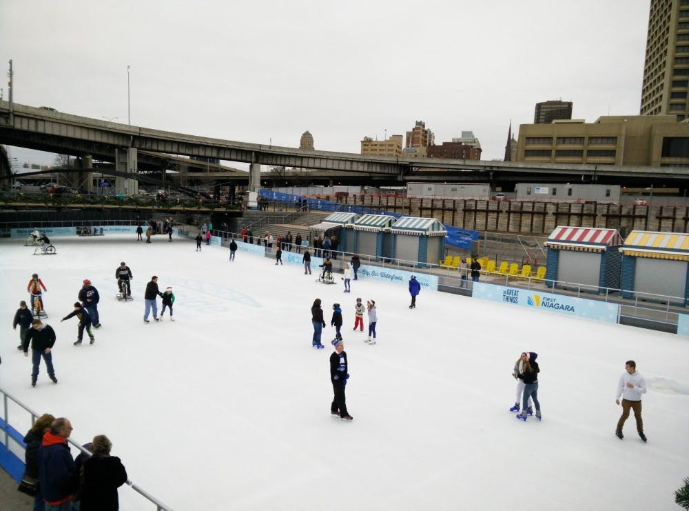 <p>Buffalonians skating at Canalside during the winter months. Canalside offers many fun winter activities such as skating, ice biking and artisan festivals.</p>