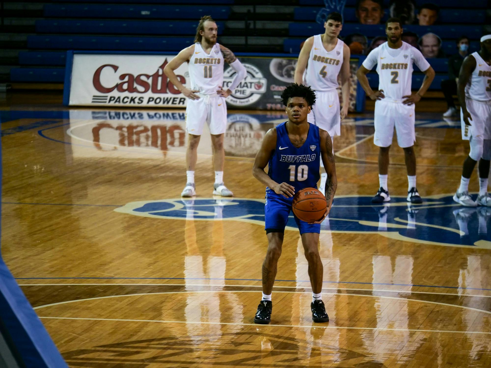Junior guard Ronaldo Segu shoots free throws during a recent game against Toledo.