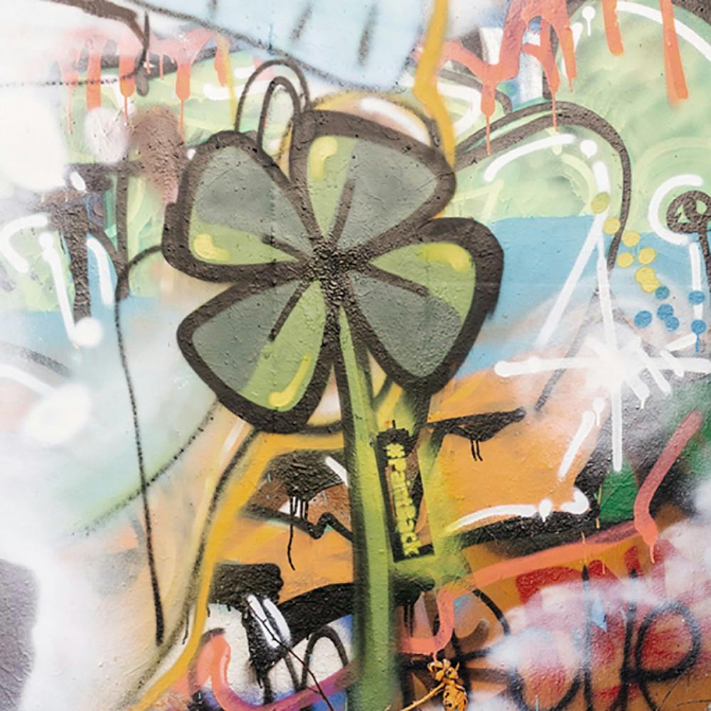 <p>Omari changes swastikas, originally a symbol of peace but used by the Nazi party, into images like shamrocks, Rubik’s Cubes and animals.</p>