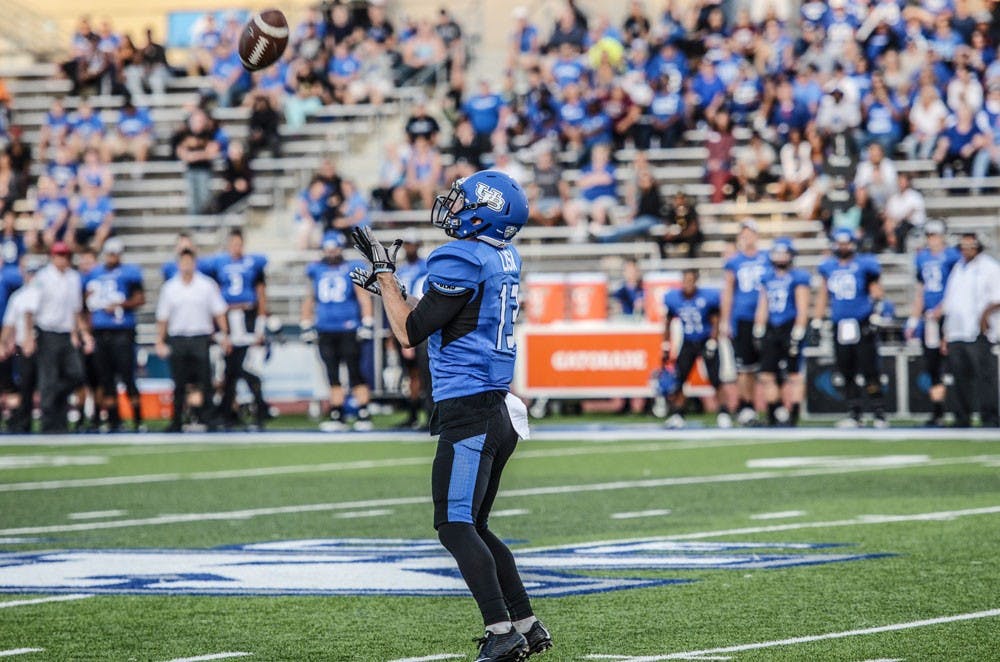 <p>Sophomore wide receiver Collin Lisa awaits a punt against Nevada. After transferring from UAB, Lisa has 12 catches and a touchdown in four games.</p>