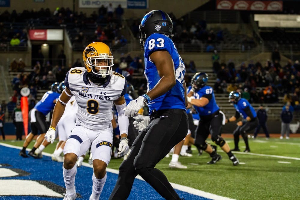 Former UB wide receiver Anthony Johnson creates space in the end zone in a regular-season game on Nov. 6, 2018.